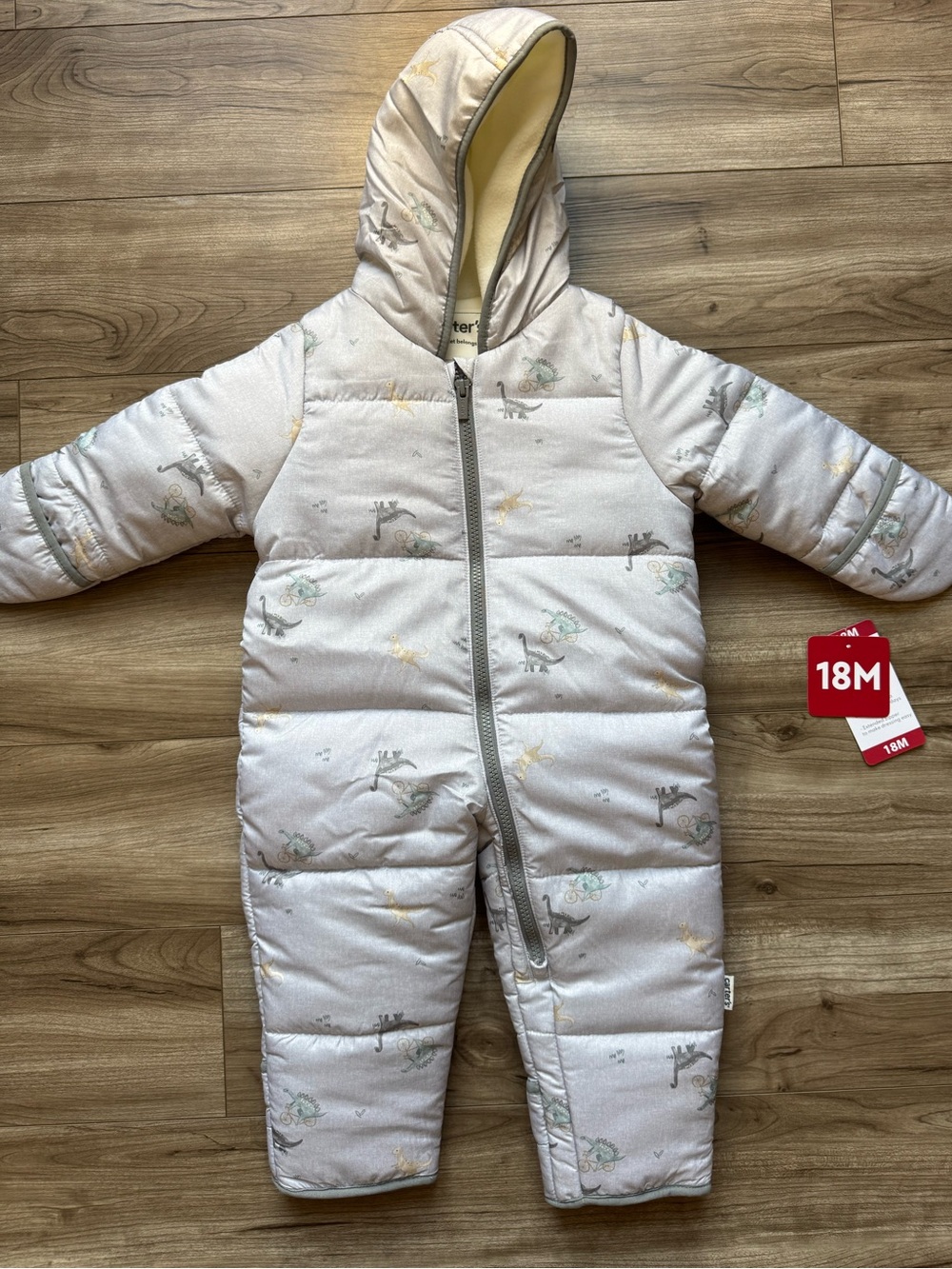 Carters snowsuit coat jacket size 18 months NEW grey dinosaur print